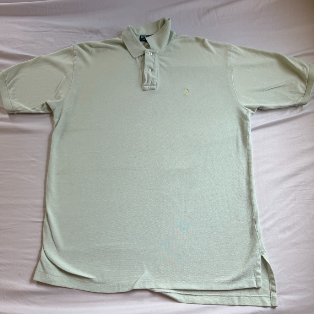 Polo Ralph Lauren Mens Large Vintage Polo Shirt Mint Green Gold Pony Cotton 90s